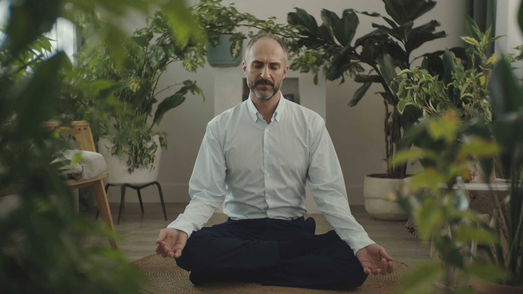 Homem meditando com plantas — ashwagandha para redução do estresse e testosterona