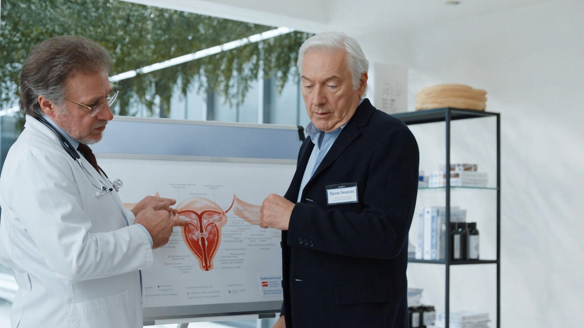 Urologista explicando diferença entre câncer de próstata e HPB